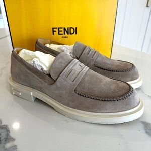 Fendi Logo Suede Loafers